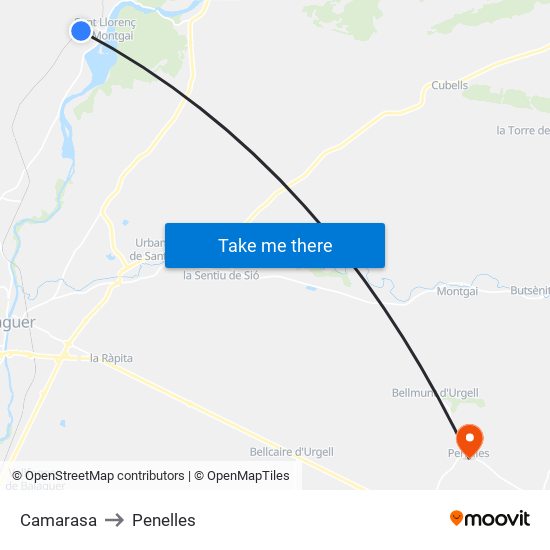 Camarasa to Penelles map