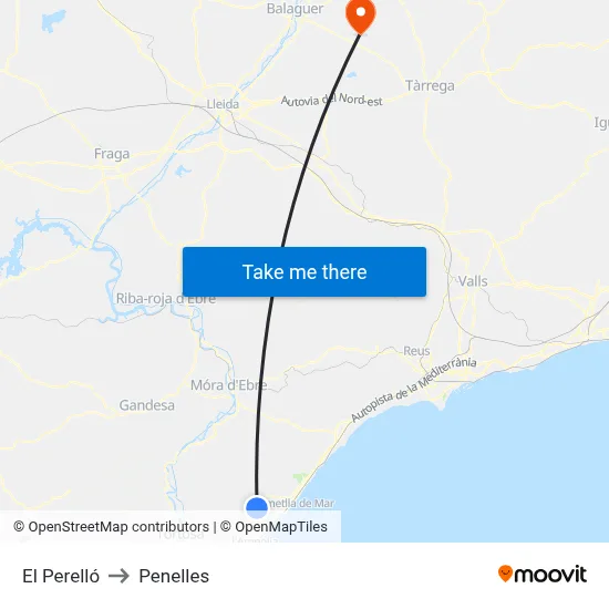 El Perelló to Penelles map
