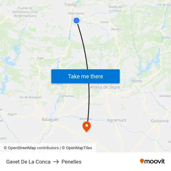 Gavet De La Conca to Penelles map
