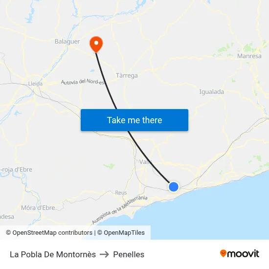 La Pobla De Montornès to Penelles map