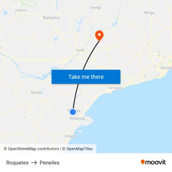Roquetes to Penelles map