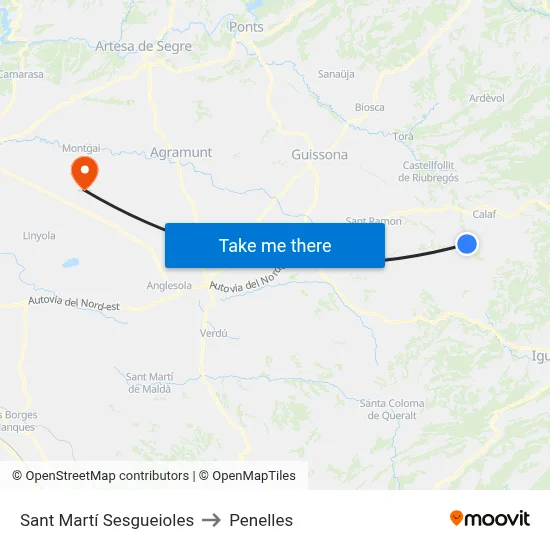 Sant Martí Sesgueioles to Penelles map