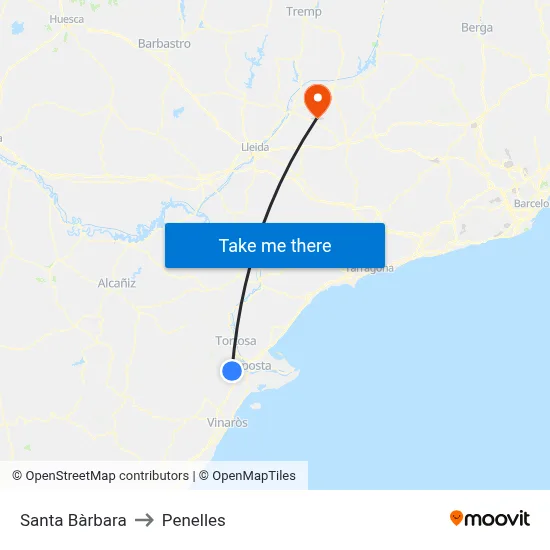 Santa Bàrbara to Penelles map