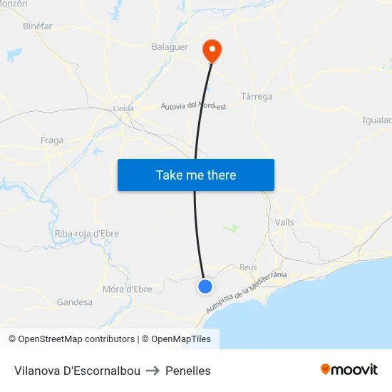 Vilanova D'Escornalbou to Penelles map