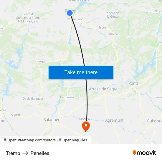 Tremp to Penelles map