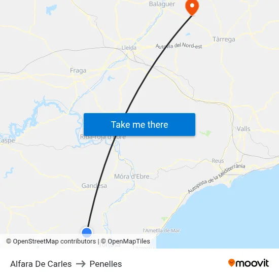 Alfara De Carles to Penelles map