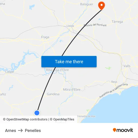 Arnes to Penelles map