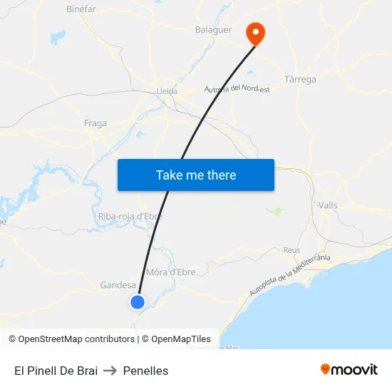 El Pinell De Brai to Penelles map