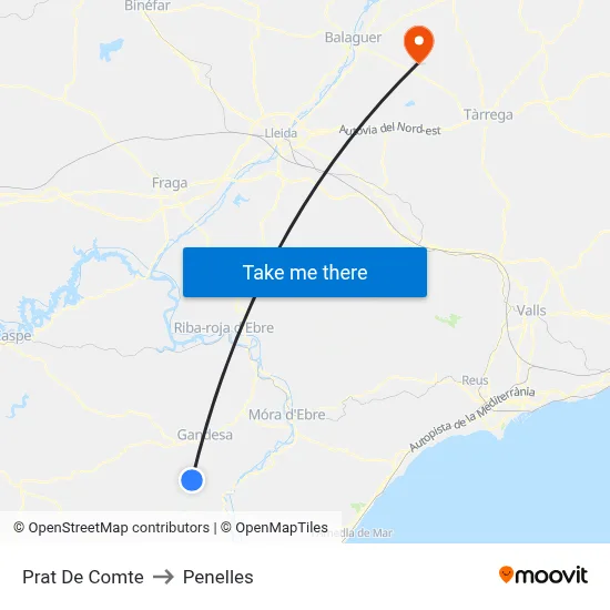 Prat De Comte to Penelles map