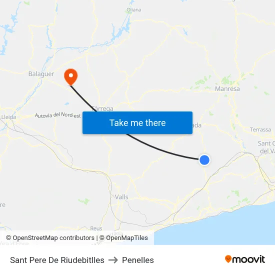 Sant Pere De Riudebitlles to Penelles map