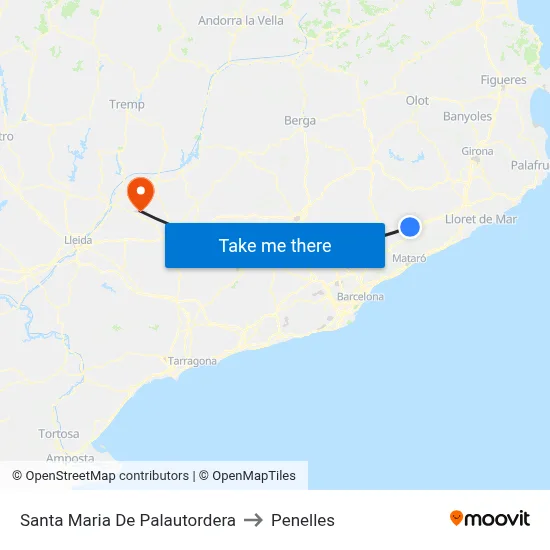 Santa Maria De Palautordera to Penelles map