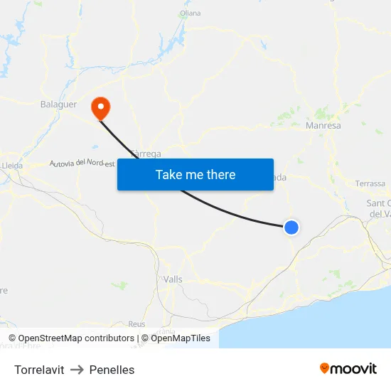 Torrelavit to Penelles map