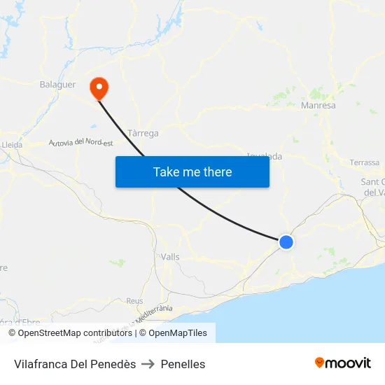 Vilafranca Del Penedès to Penelles map
