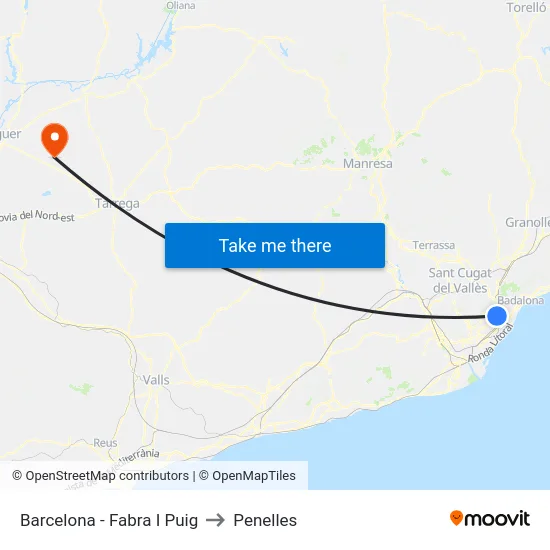 Barcelona - Fabra I Puig to Penelles map