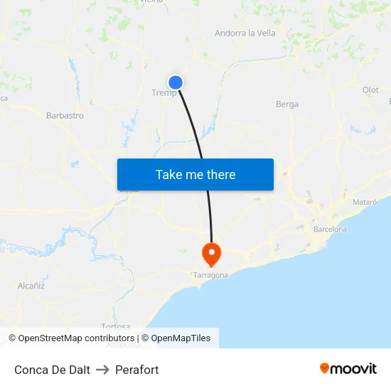 Conca De Dalt to Perafort map