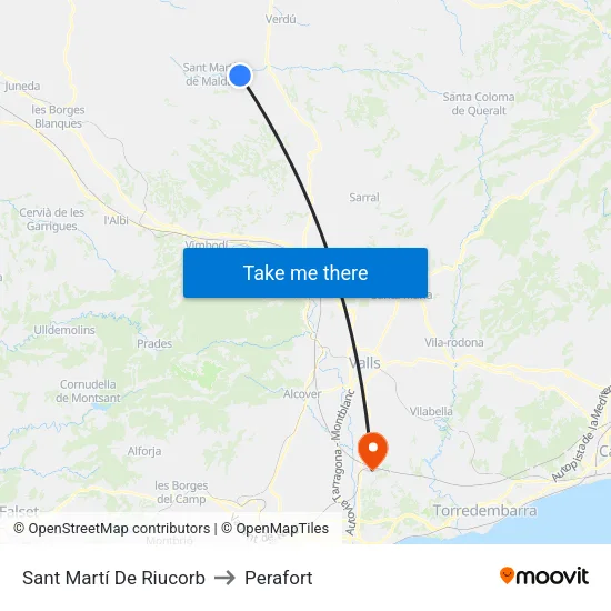 Sant Martí De Riucorb to Perafort map