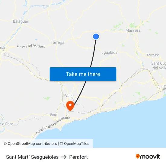 Sant Martí Sesgueioles to Perafort map