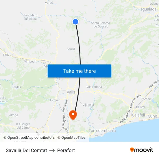 Savallà Del Comtat to Perafort map