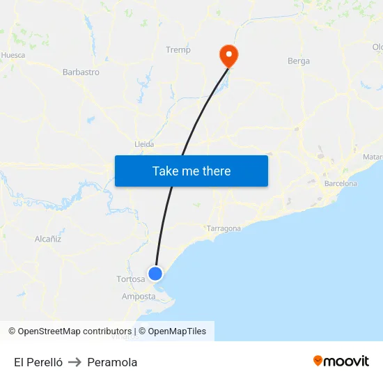 El Perelló to Peramola map