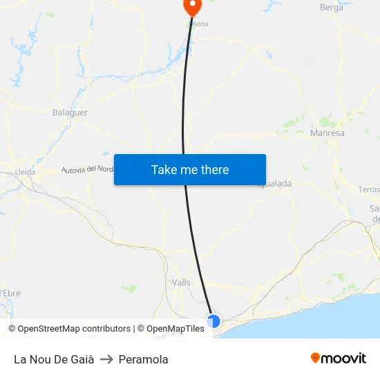 La Nou De Gaià to Peramola map