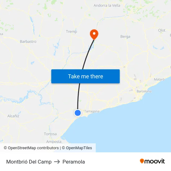 Montbrió Del Camp to Peramola map