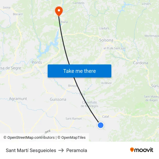 Sant Martí Sesgueioles to Peramola map