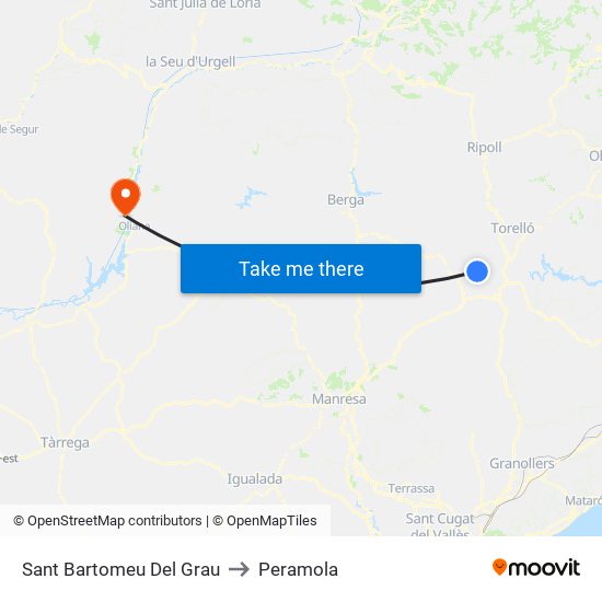 Sant Bartomeu Del Grau to Peramola map