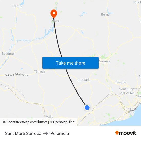Sant Martí Sarroca to Peramola map