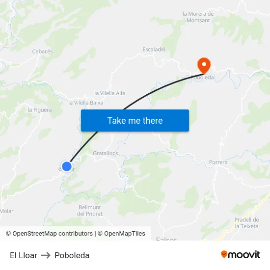 El Lloar to Poboleda map