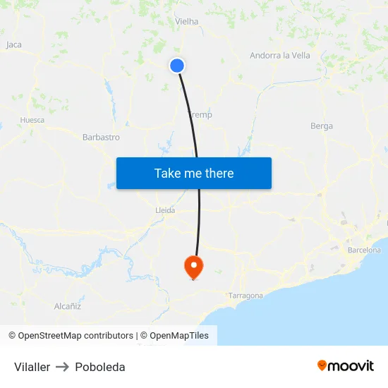 Vilaller to Poboleda map