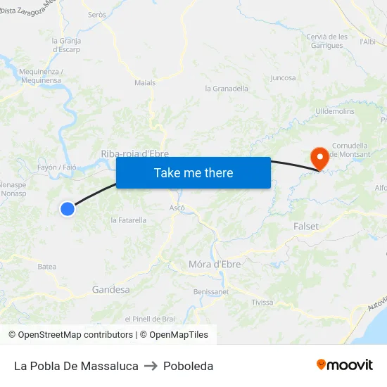La Pobla De Massaluca to Poboleda map