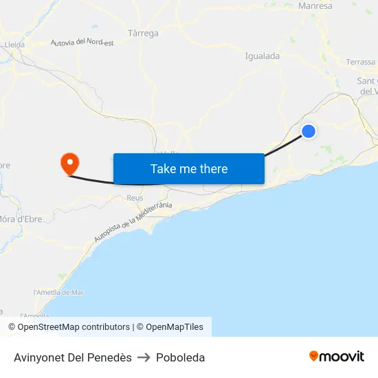 Avinyonet Del Penedès to Poboleda map