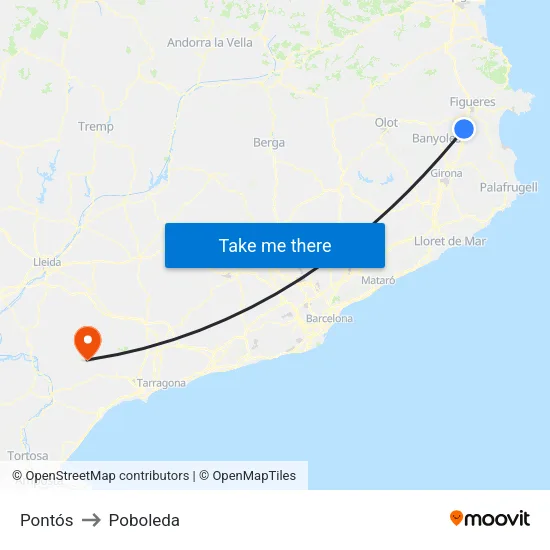 Pontós to Poboleda map