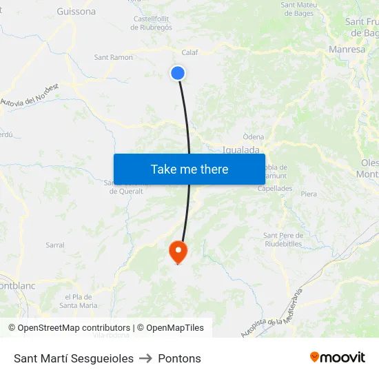 Sant Martí Sesgueioles to Pontons map