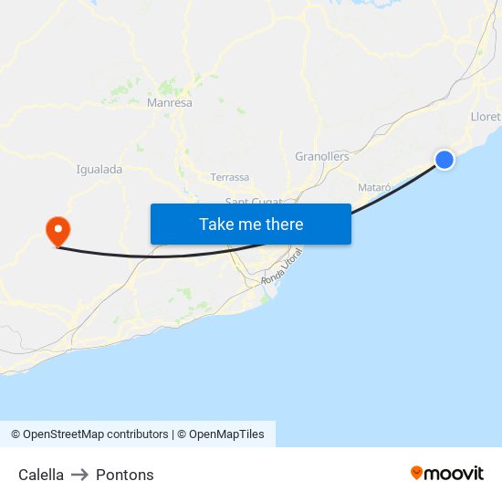 Calella to Pontons map