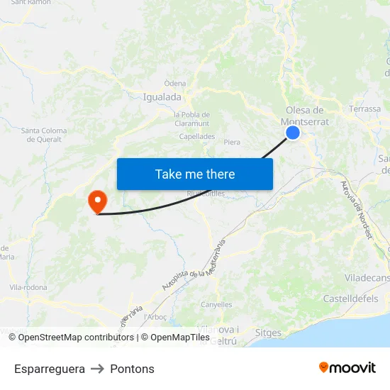 Esparreguera to Pontons map