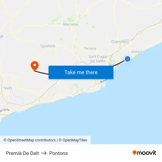 Premià De Dalt to Pontons map