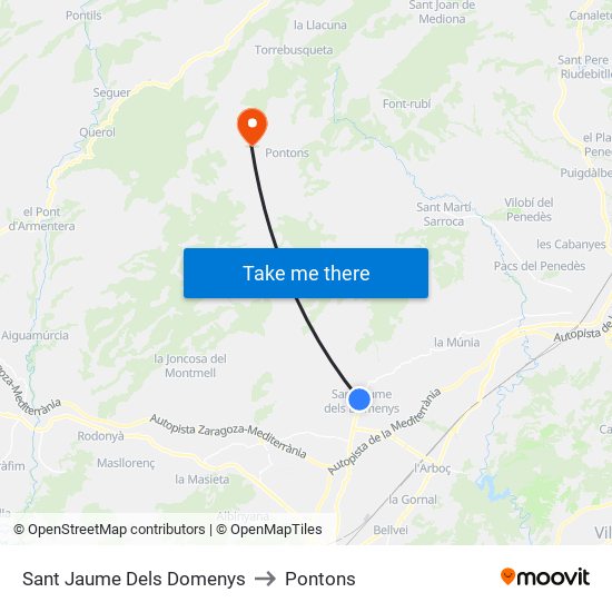 Sant Jaume Dels Domenys to Pontons map