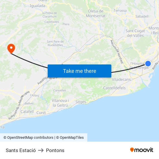 Sants Estació to Pontons map