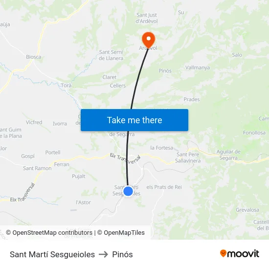 Sant Martí Sesgueioles to Pinós map