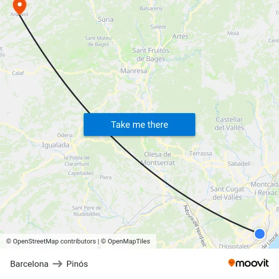 Barcelona to Pinós map