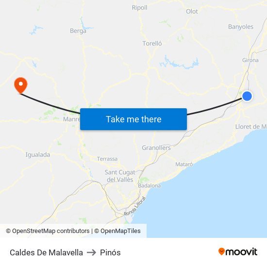 Caldes De Malavella to Pinós map