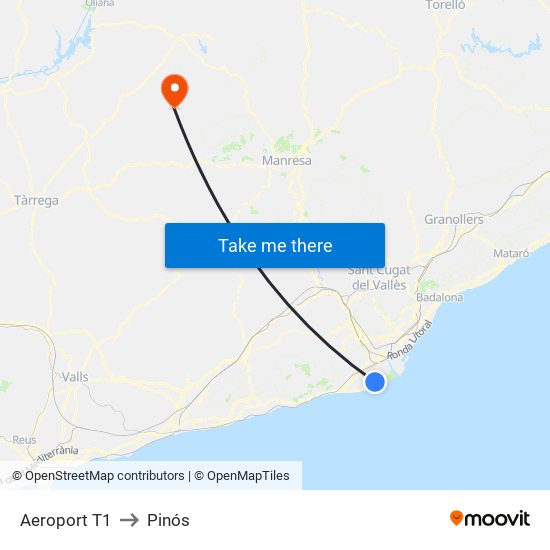 Aeroport T1 to Pinós map