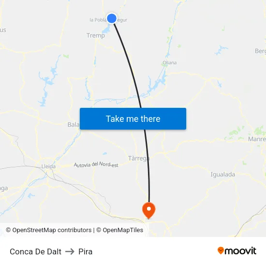Conca De Dalt to Pira map