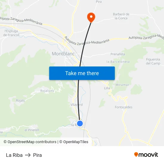 La Riba to Pira map
