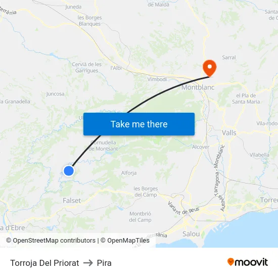 Torroja Del Priorat to Pira map