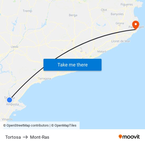 Tortosa to Mont-Ras map