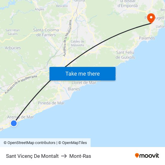 Sant Vicenç De Montalt to Mont-Ras map