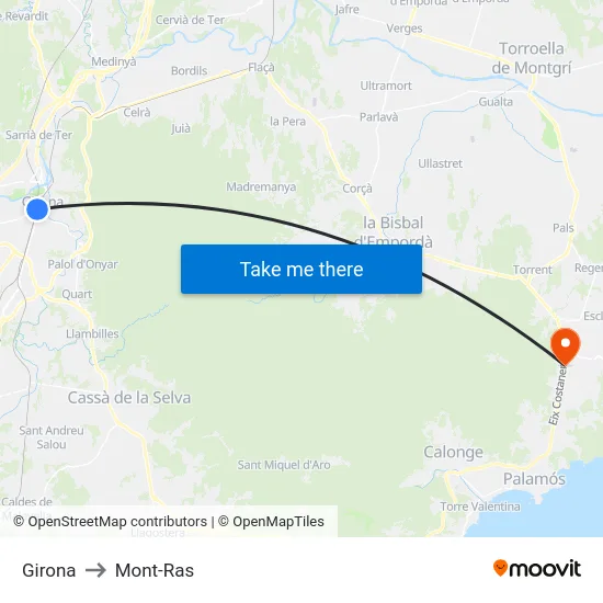 Girona to Mont-Ras map