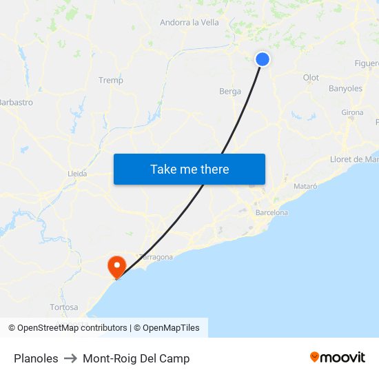 Planoles to Mont-Roig Del Camp map